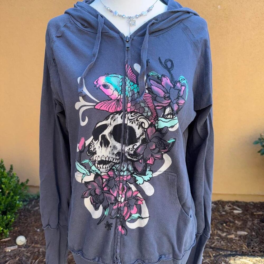 Y2k 2000s grunge skull graphic hoodie - Picture 2 of 7
